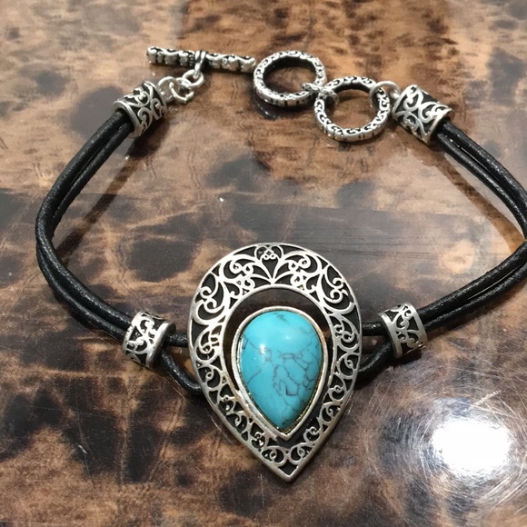 Antique Silver & Turquoise Bracelet - Picture 1 of 9